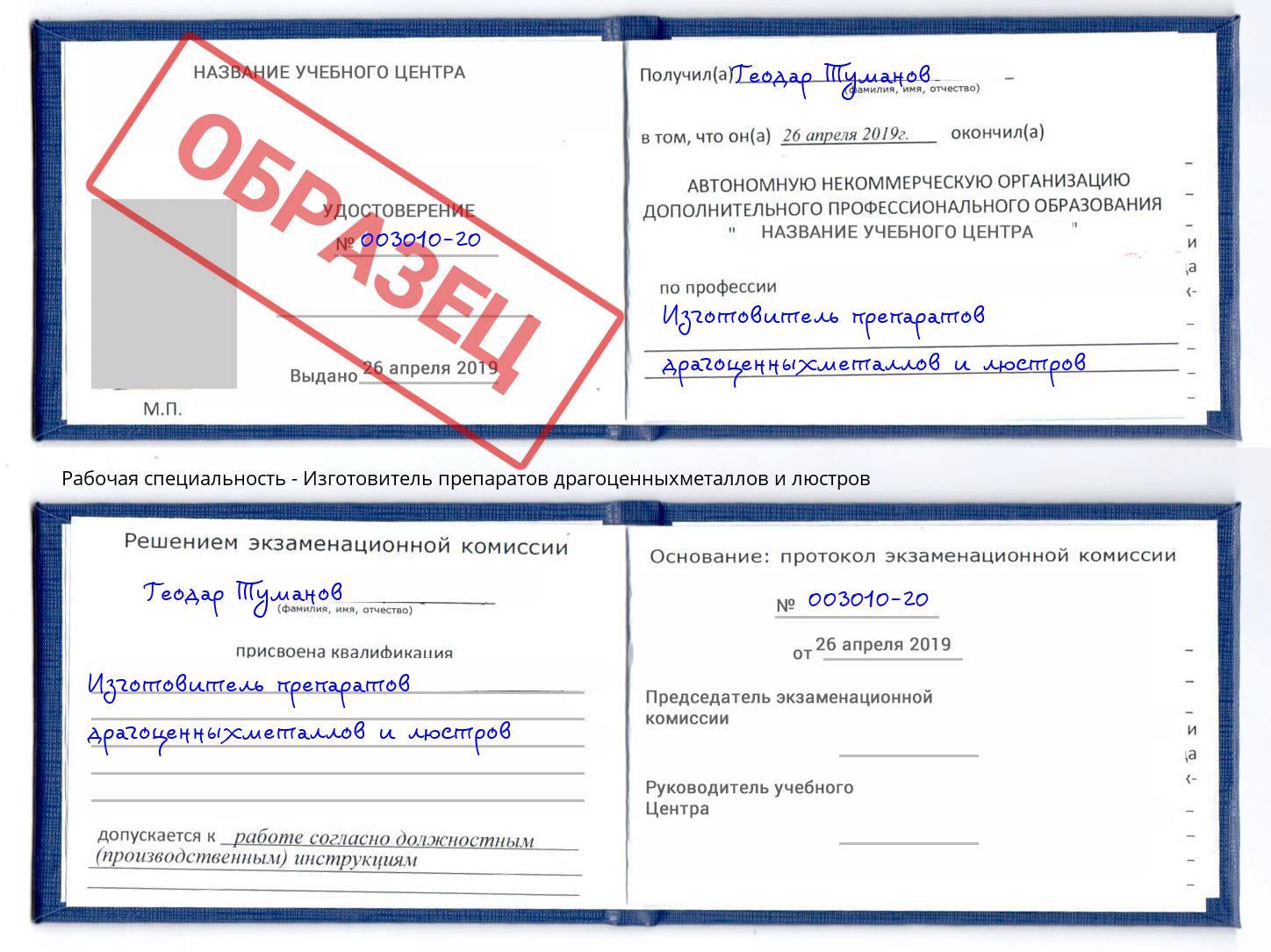 Изготовитель препаратов драгоценныхметаллов и люстров Удомля