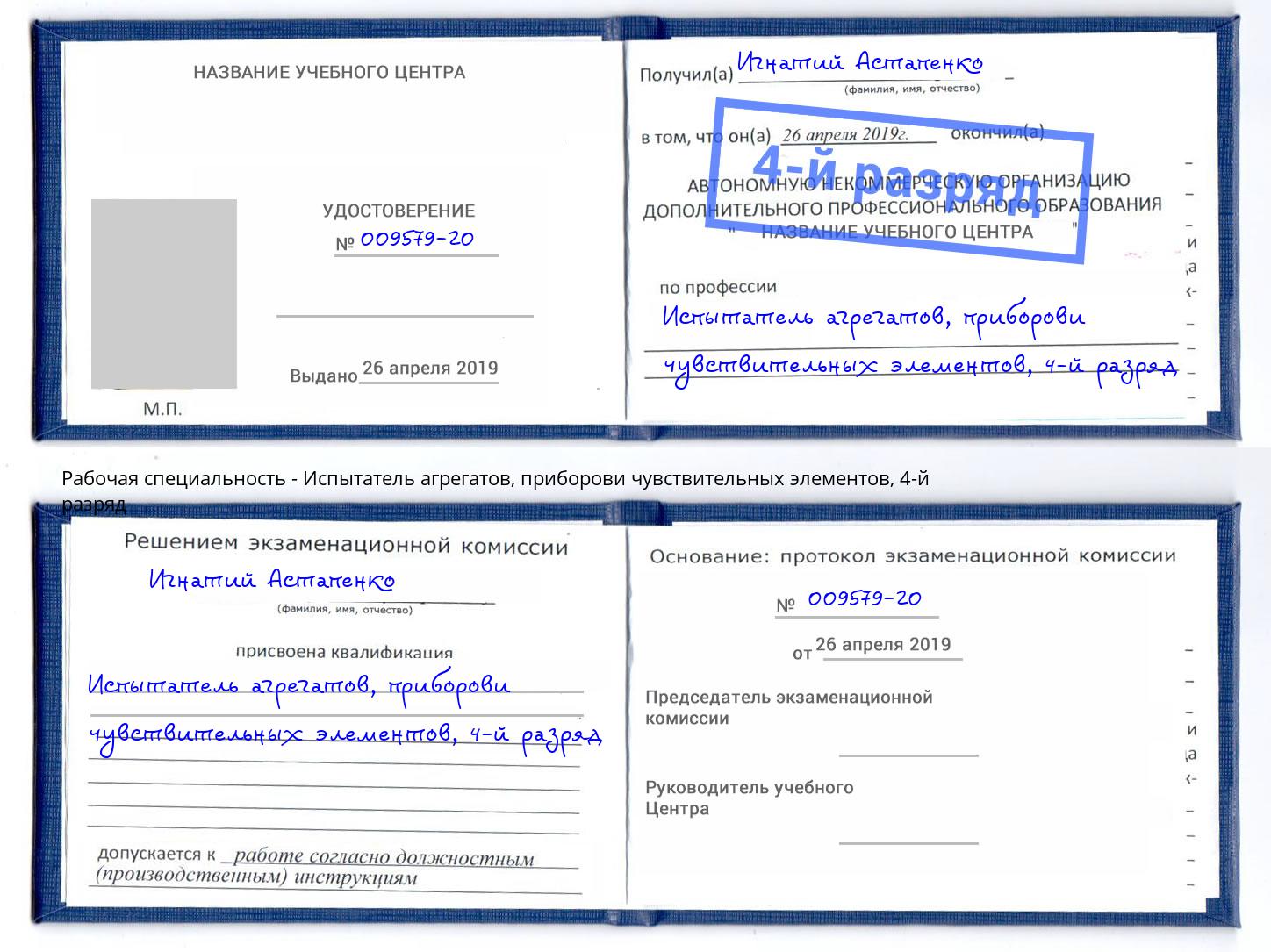 корочка 4-й разряд Испытатель агрегатов, приборови чувствительных элементов Удомля