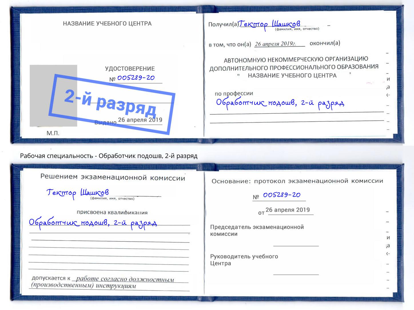корочка 2-й разряд Обработчик подошв Удомля