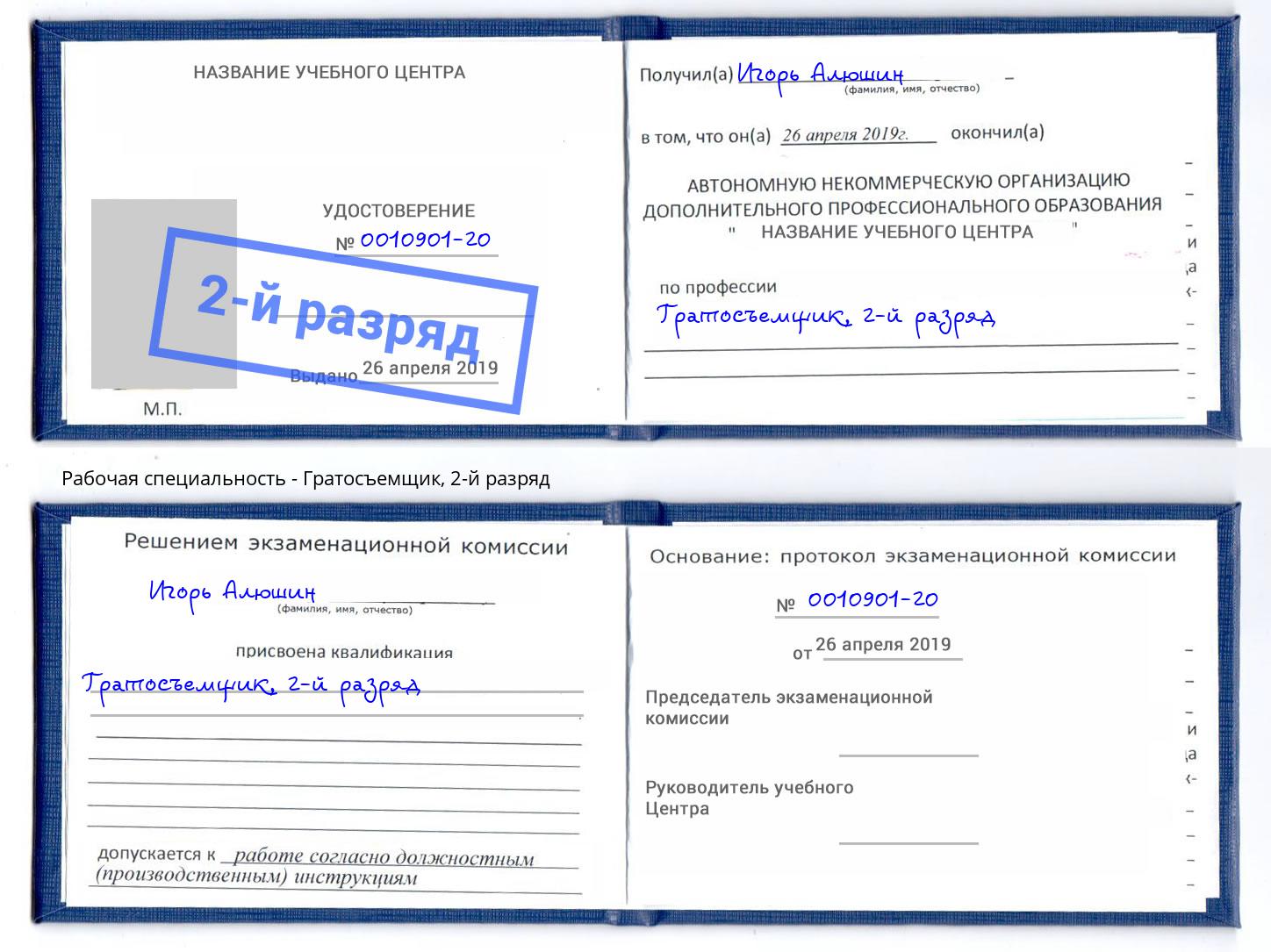 корочка 2-й разряд Гратосъемщик Удомля