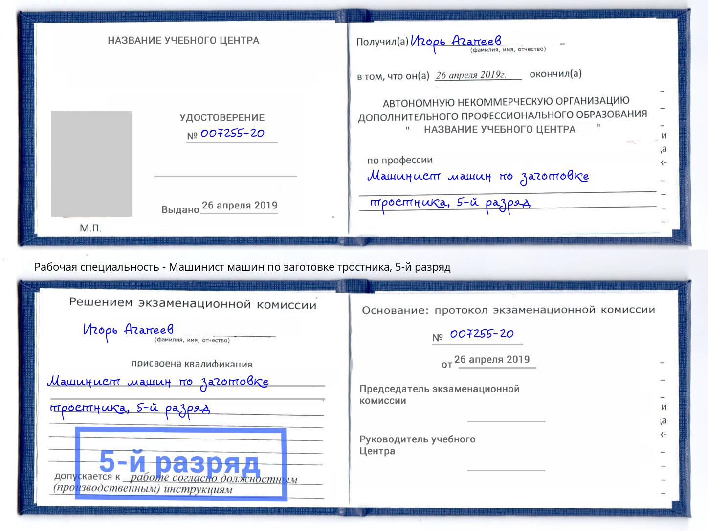 корочка 5-й разряд Машинист машин по заготовке тростника Удомля