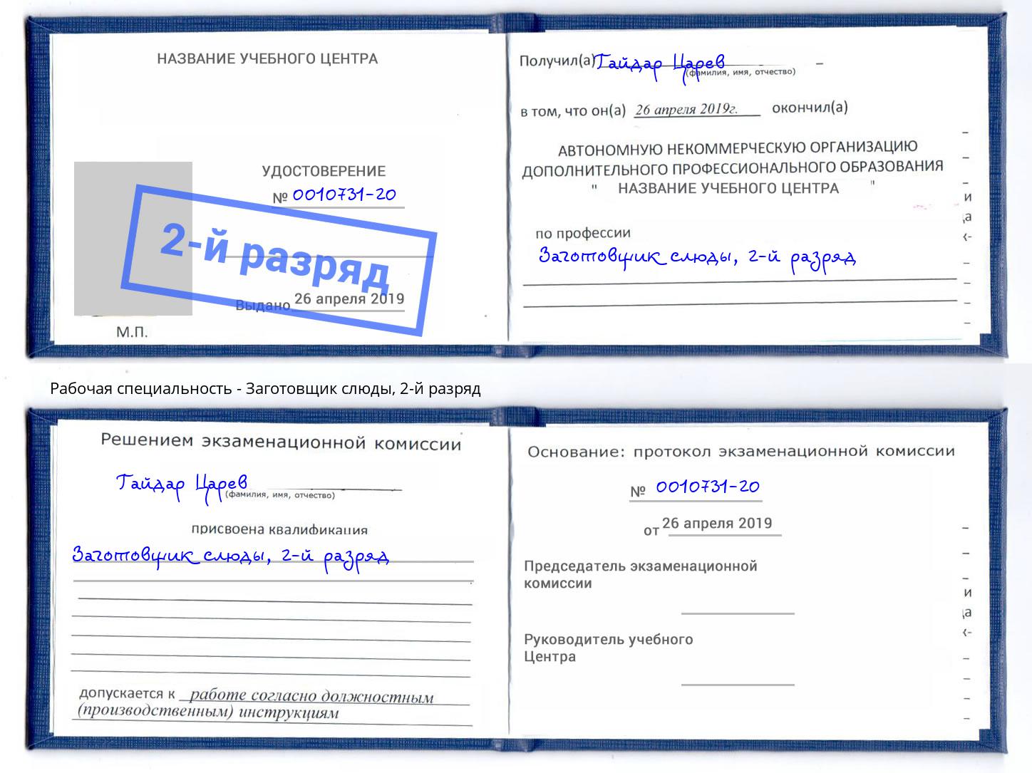 корочка 2-й разряд Заготовщик слюды Удомля
