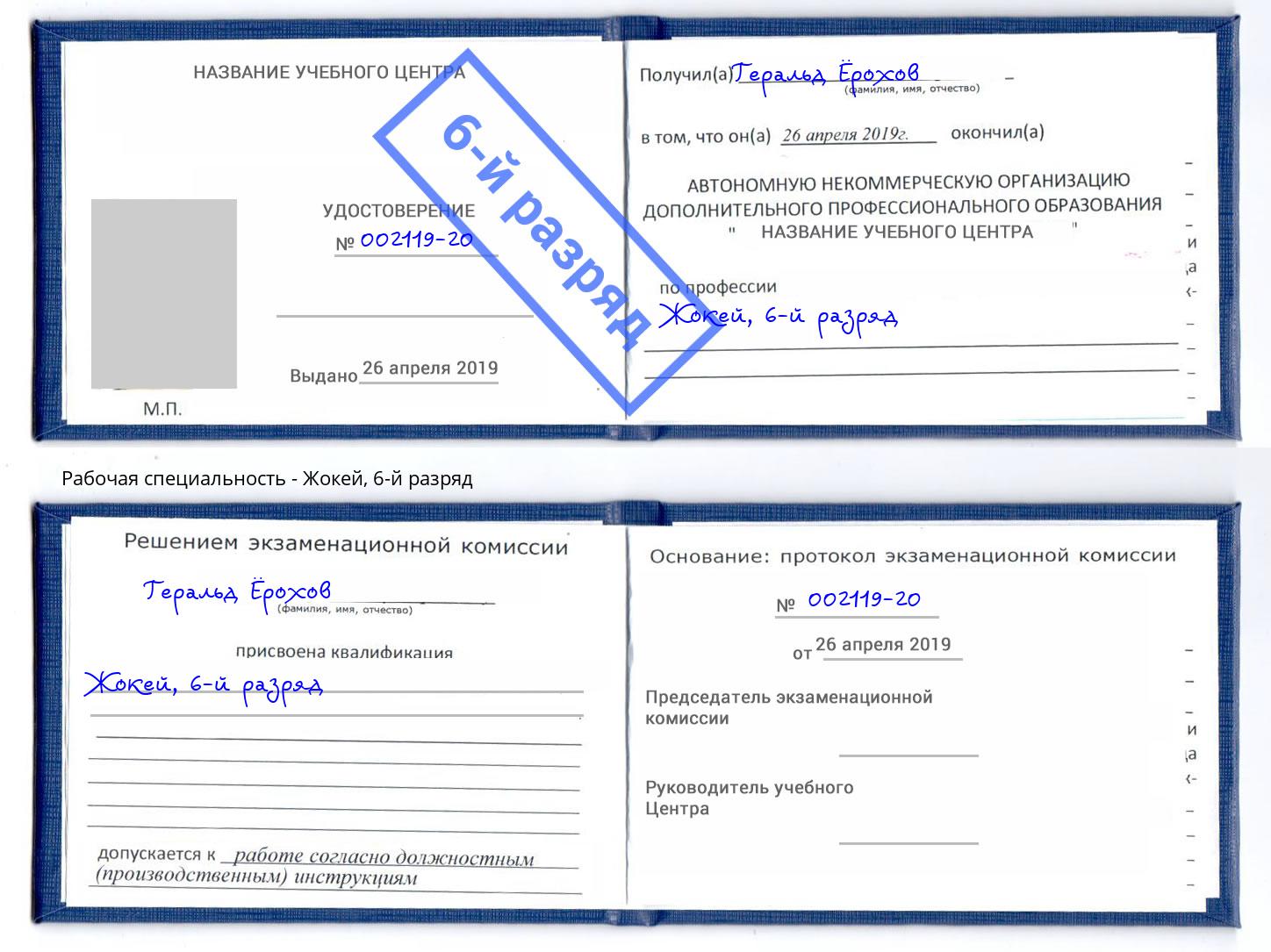 корочка 6-й разряд Жокей Удомля