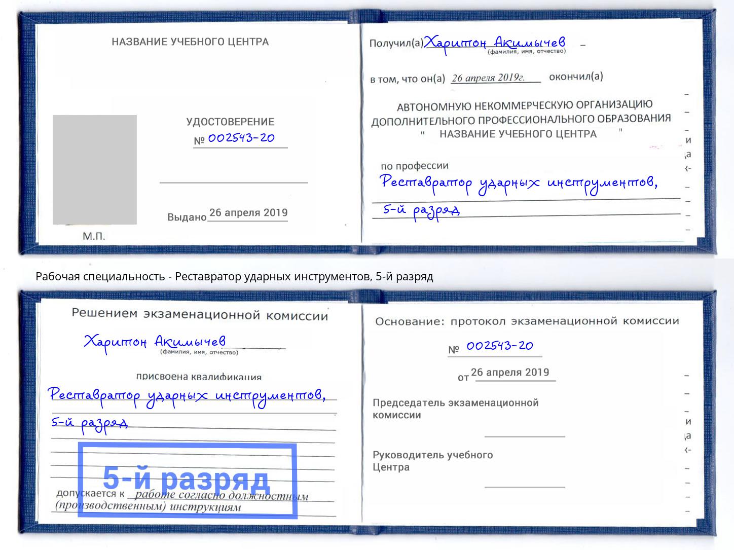 корочка 5-й разряд Реставратор ударных инструментов Удомля