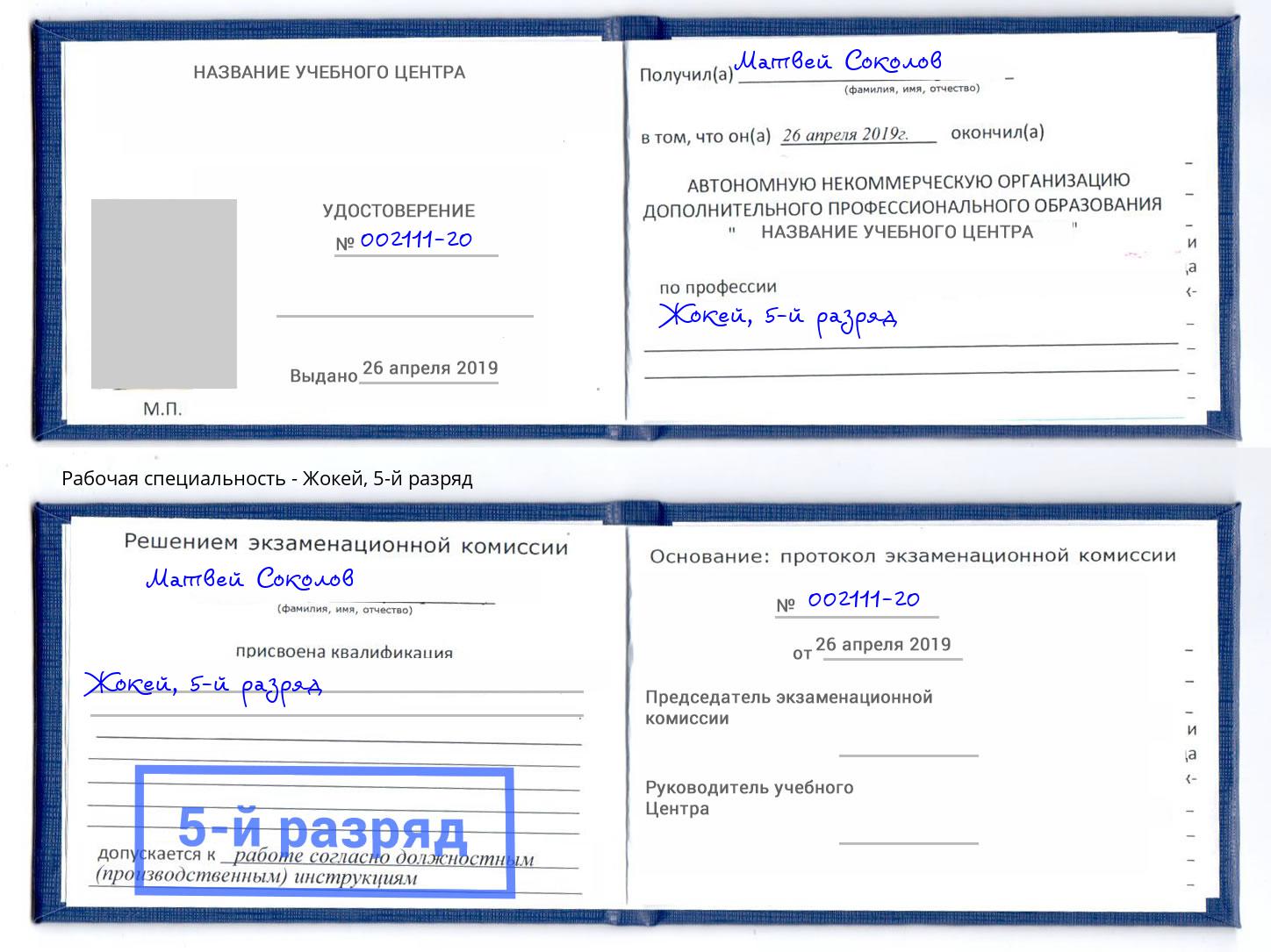 корочка 5-й разряд Жокей Удомля
