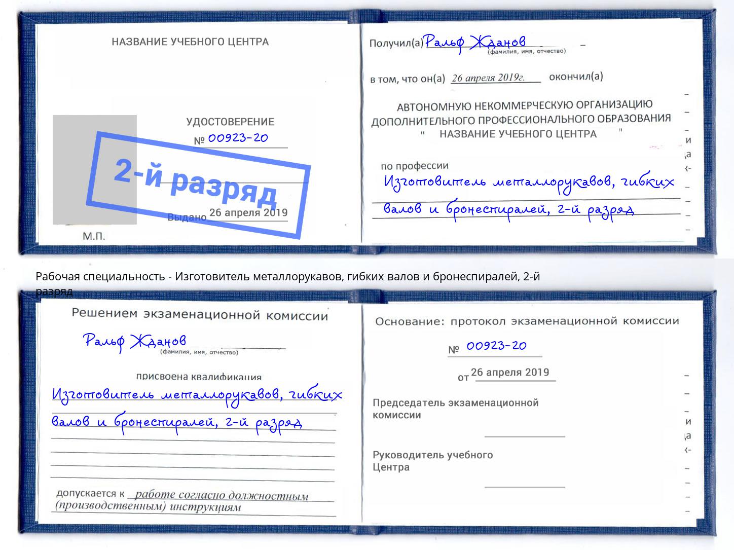 корочка 2-й разряд Изготовитель металлорукавов, гибких валов и бронеспиралей Удомля
